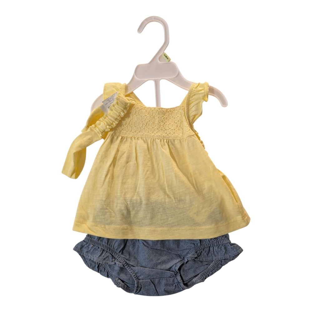 BBC-1 Carter's‎ Baby Girl's 3 Piece Chambray Mix, Top, & Diaper Cover - Yellow